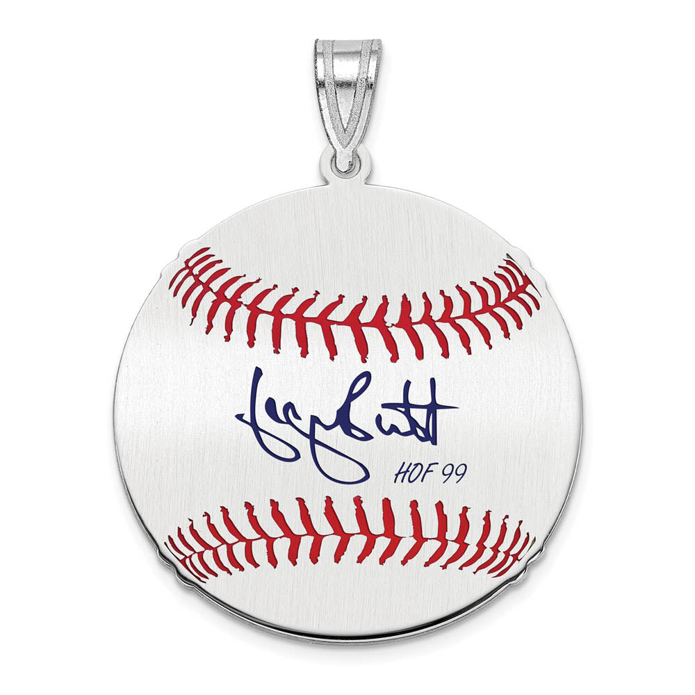 Sterling Silver George Brett Signature MD Enamel Baseball Pendant, Item P31511 by The Black Bow Jewelry Co.