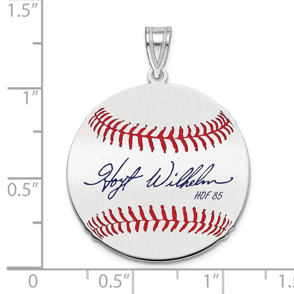 Alternate view of the Sterling Silver Hoyt Wilhelm Signature MD Enamel Baseball Pendant by The Black Bow Jewelry Co.