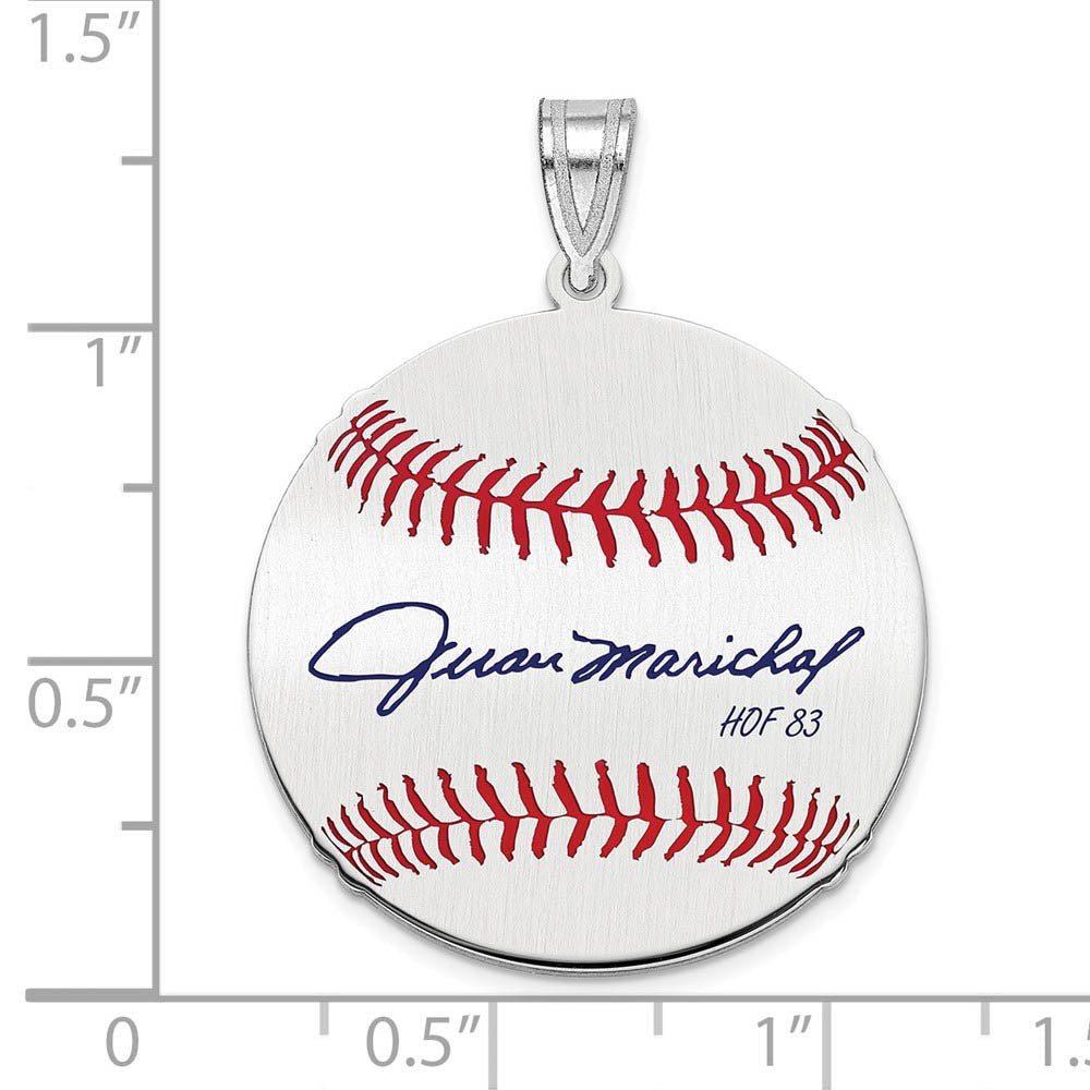 Alternate view of the Sterling Silver Juan Marichal Signature MD Enamel Baseball Pendant by The Black Bow Jewelry Co.