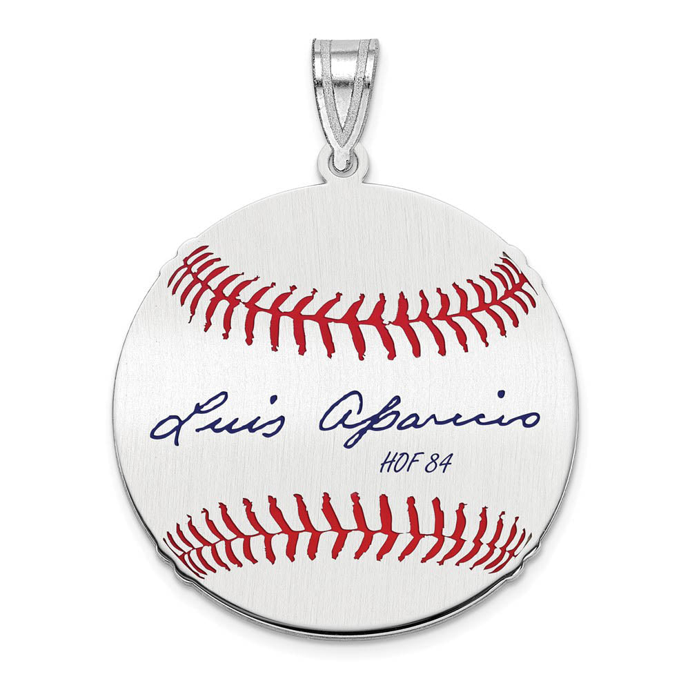 Sterling Silver Luis Aparicio Signature MD Enamel Baseball Pendant, Item P31528 by The Black Bow Jewelry Co.