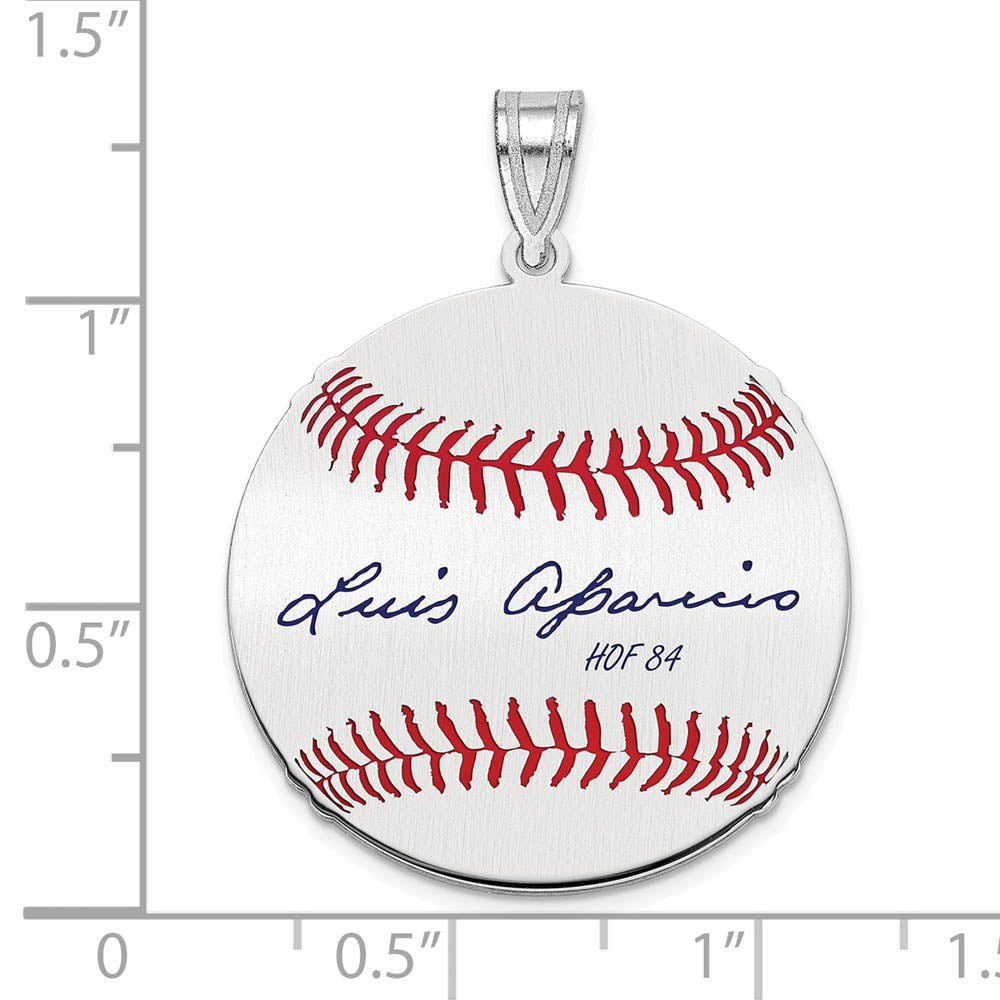 Alternate view of the Sterling Silver Luis Aparicio Signature MD Enamel Baseball Pendant by The Black Bow Jewelry Co.