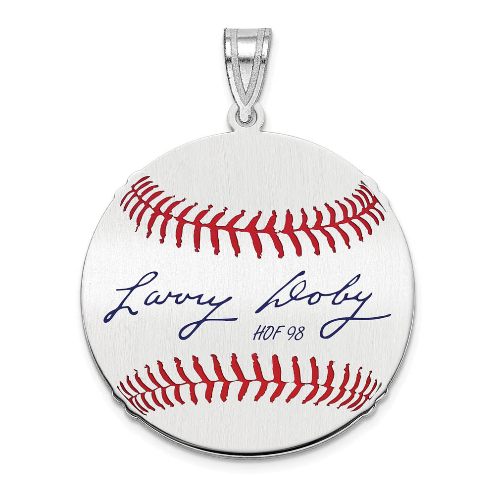 Sterling Silver Larry Doby Signature MD Enamel Baseball Pendant, Item P31530 by The Black Bow Jewelry Co.