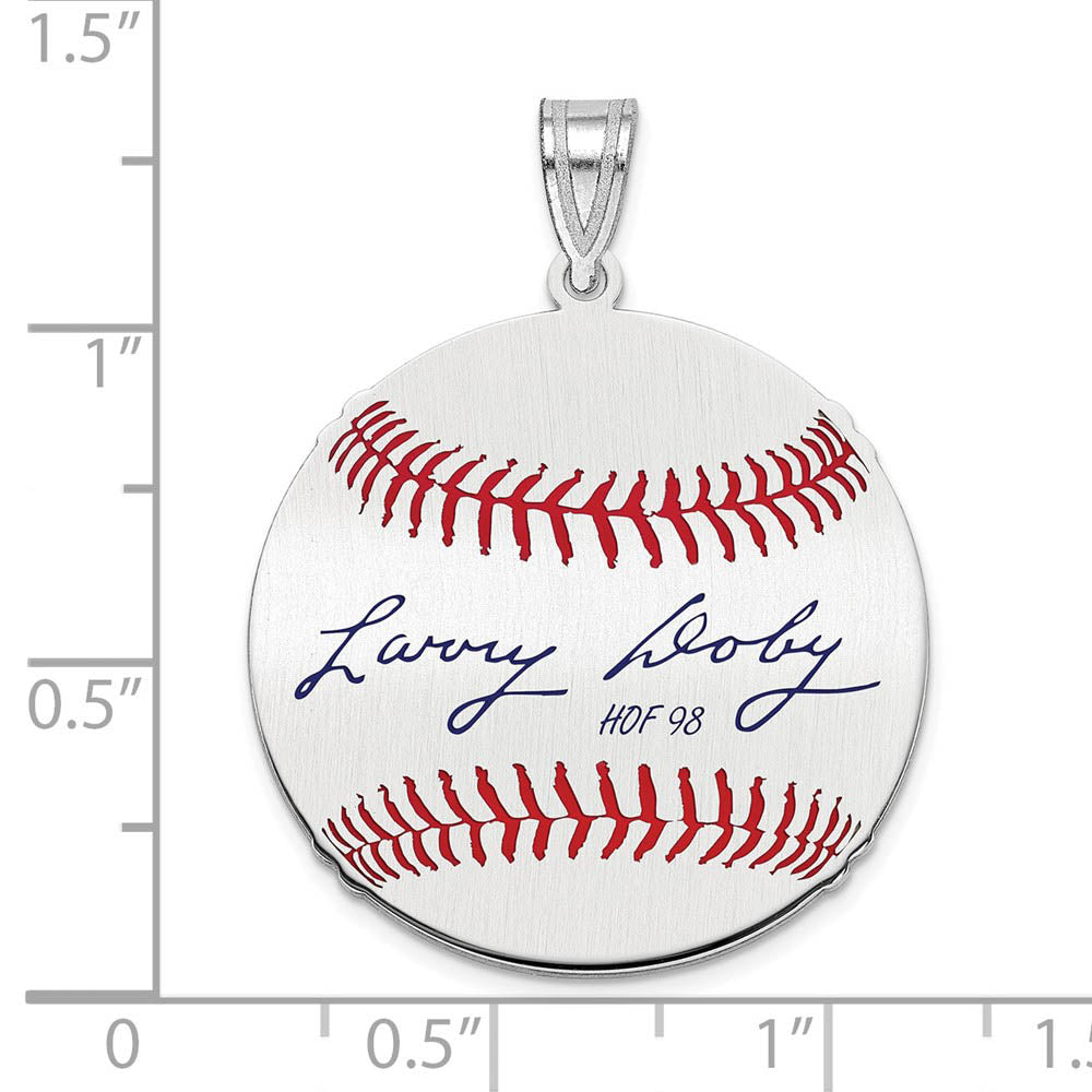Alternate view of the Sterling Silver Larry Doby Signature MD Enamel Baseball Pendant by The Black Bow Jewelry Co.