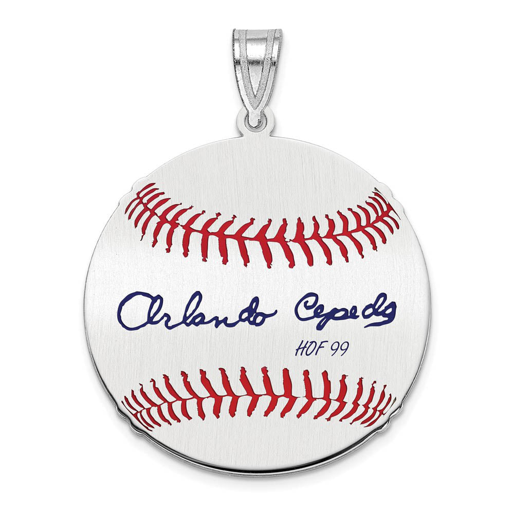 Sterling Silver Orlando Cepeda Signature MD Enamel Baseball Pendant, Item P31535 by The Black Bow Jewelry Co.