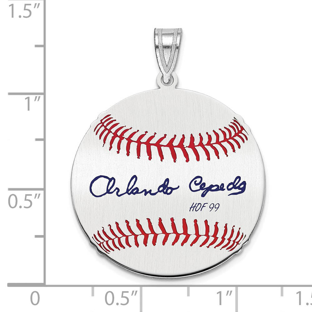 Alternate view of the Sterling Silver Orlando Cepeda Signature MD Enamel Baseball Pendant by The Black Bow Jewelry Co.
