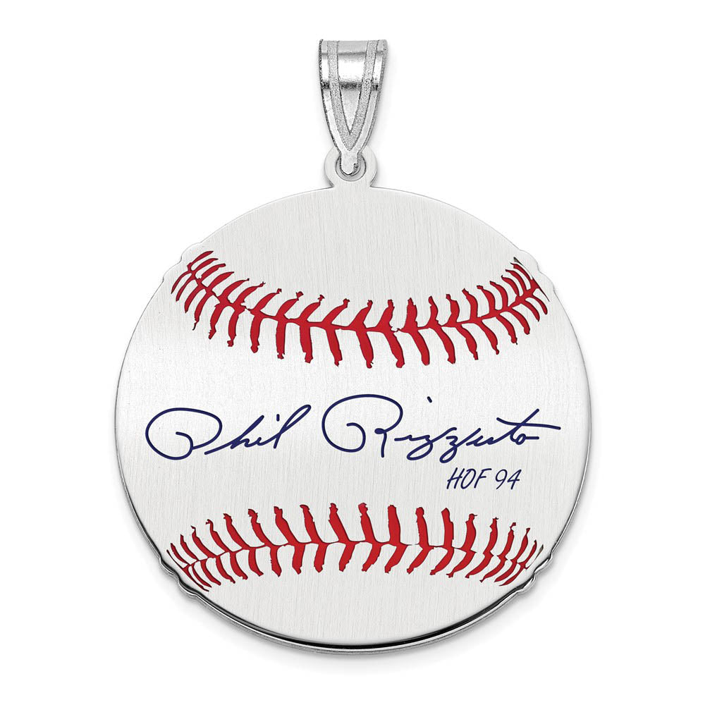 Sterling Silver Phil Rizzuto Signature MD Enamel Baseball Pendant, Item P31538 by The Black Bow Jewelry Co.