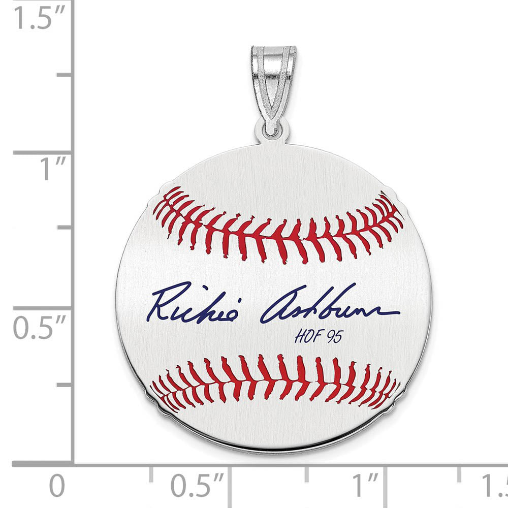 Alternate view of the Sterling Silver Richie Ashburn Signature MD Enamel Baseball Pendant by The Black Bow Jewelry Co.