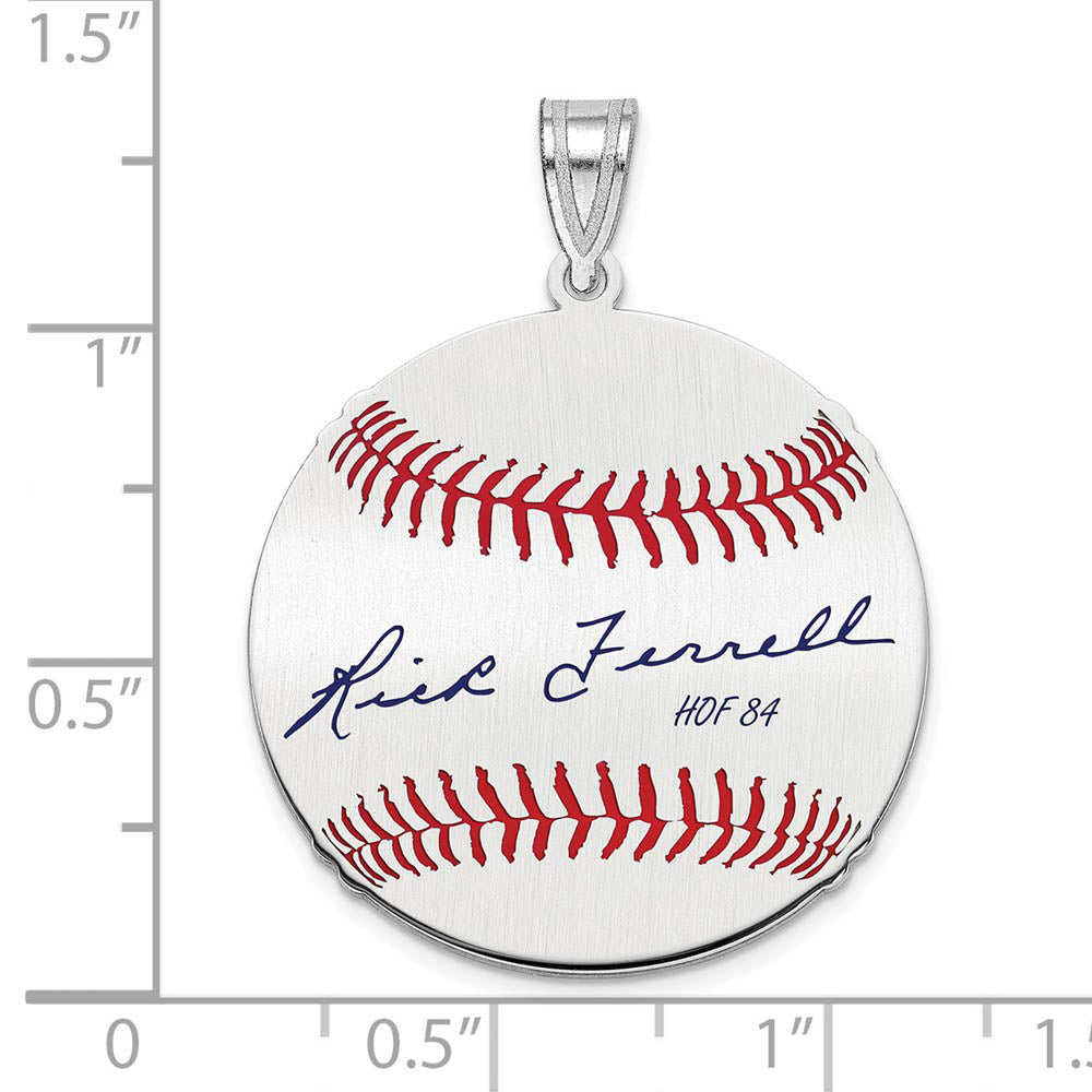 Alternate view of the Sterling Silver Rick Ferrell Signature MD Enamel Baseball Pendant by The Black Bow Jewelry Co.