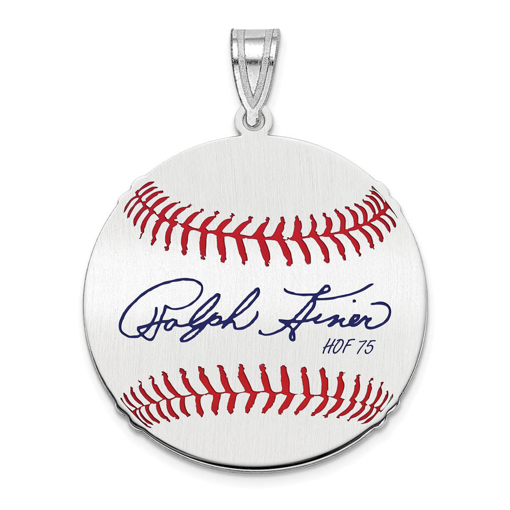 Sterling Silver Ralph Kiner Signature MD Enamel Baseball Pendant, Item P31545 by The Black Bow Jewelry Co.