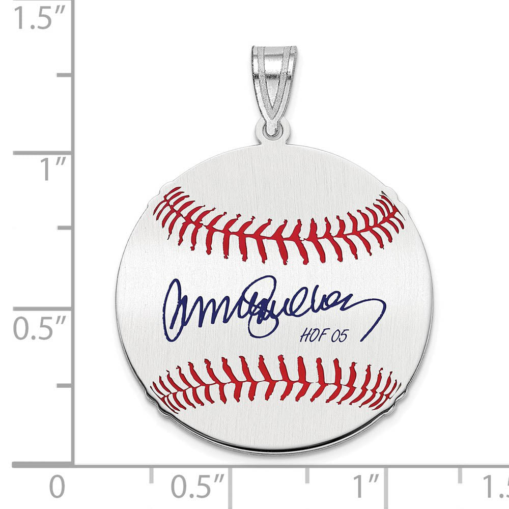 Alternate view of the Sterling Silver Ryne Sandberg Signature MD Enamel Baseball Pendant by The Black Bow Jewelry Co.