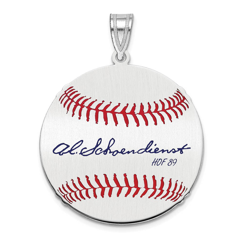 Sterling Silver Red Schoendienst Signature MD Enamel Baseball Pendant, Item P31548 by The Black Bow Jewelry Co.