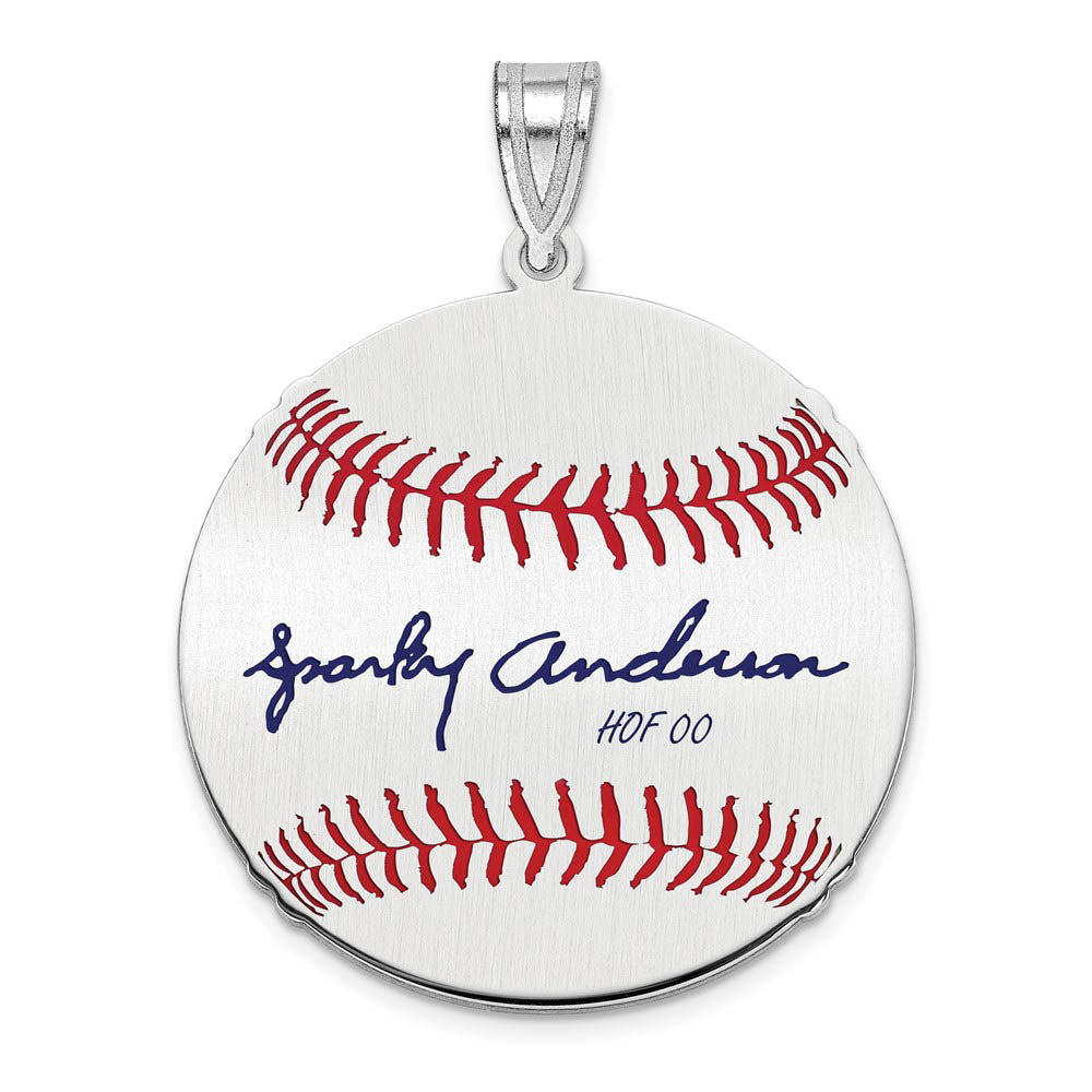 Sterling Silver Sparky Anderson Signature MD Enamel Baseball Pendant, Item P31550 by The Black Bow Jewelry Co.