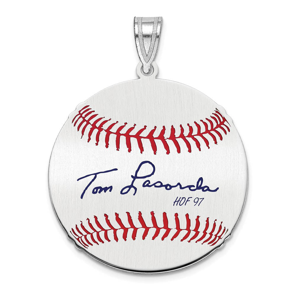 Sterling Silver Tom Lasorda Signature MD Enamel Baseball Pendant, Item P31554 by The Black Bow Jewelry Co.