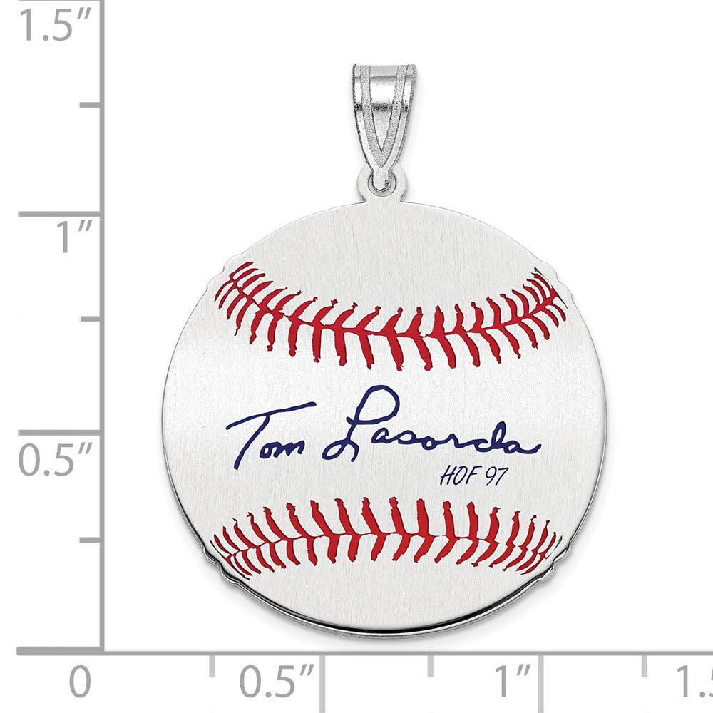 Alternate view of the Sterling Silver Tom Lasorda Signature MD Enamel Baseball Pendant by The Black Bow Jewelry Co.