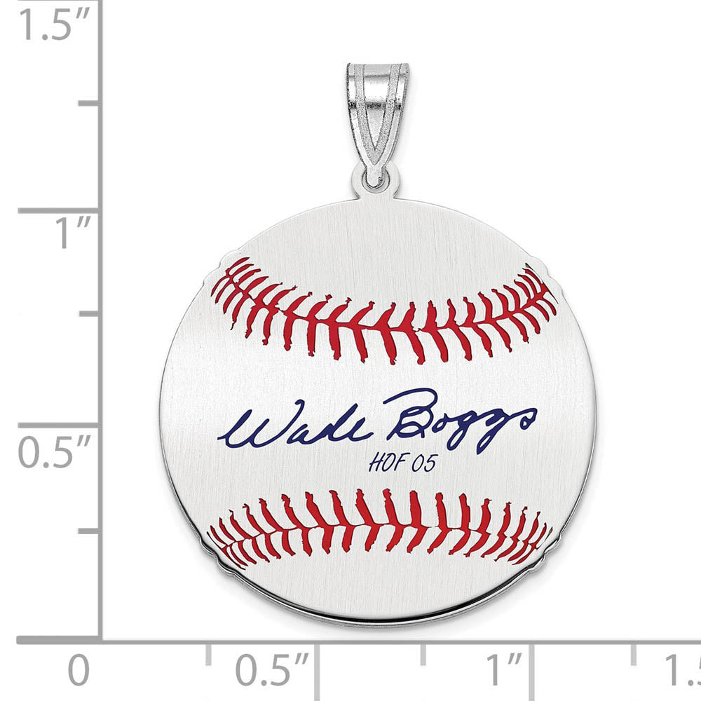 Alternate view of the Sterling Silver Wade Boggs Signature MD Enamel Baseball Pendant by The Black Bow Jewelry Co.