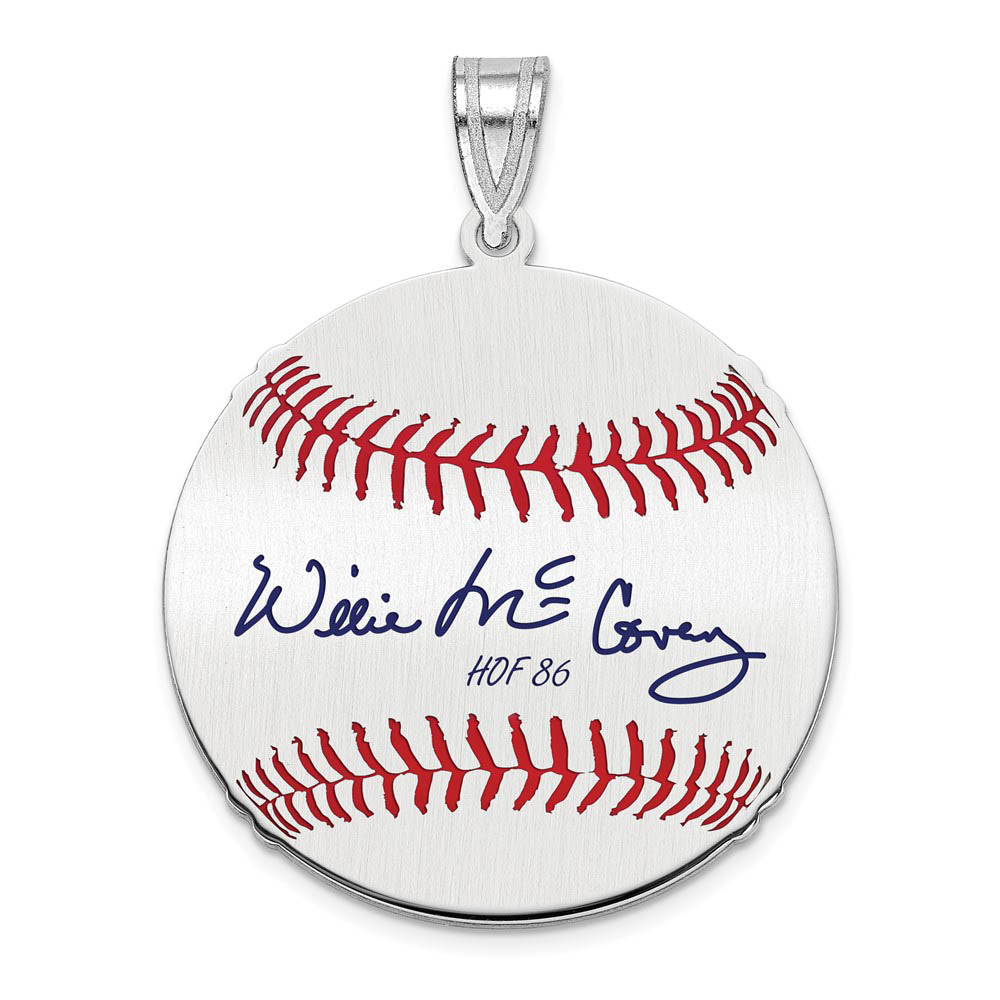 Sterling Silver Willie McCovey Signature MD Enamel Baseball Pendant, Item P31561 by The Black Bow Jewelry Co.
