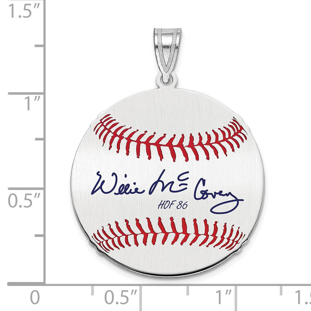 Alternate view of the Sterling Silver Willie McCovey Signature MD Enamel Baseball Pendant by The Black Bow Jewelry Co.