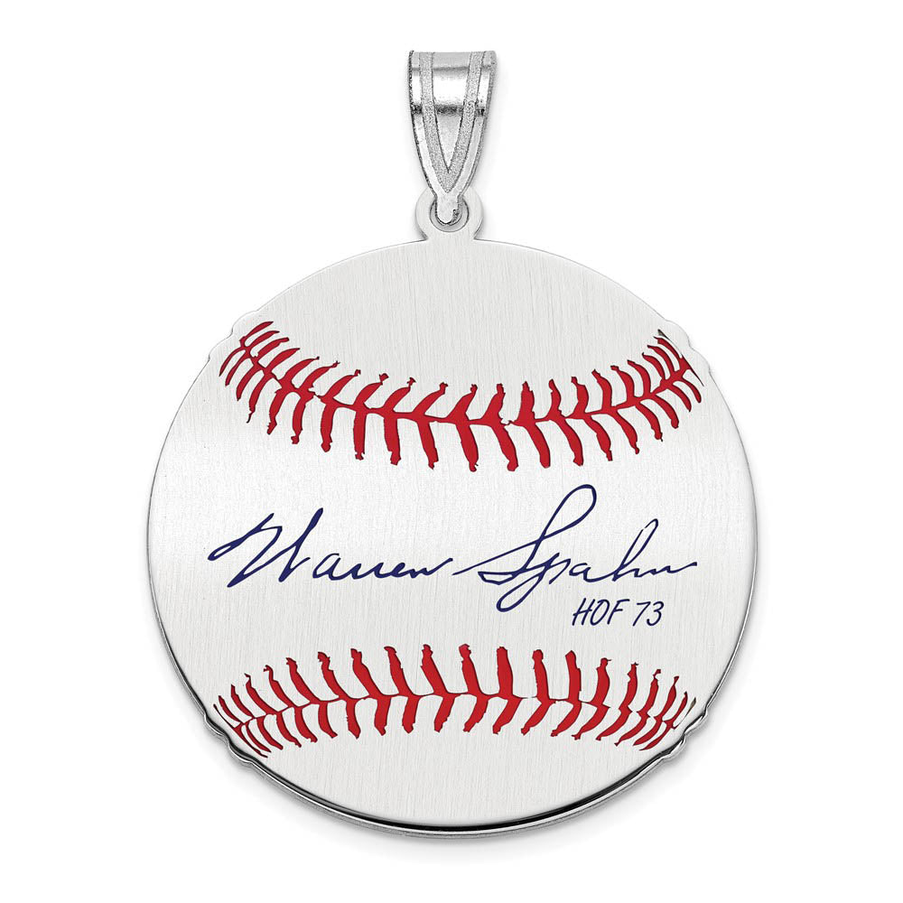 Sterling Silver Warren Spahn Signature MD Enamel Baseball Pendant, Item P31562 by The Black Bow Jewelry Co.