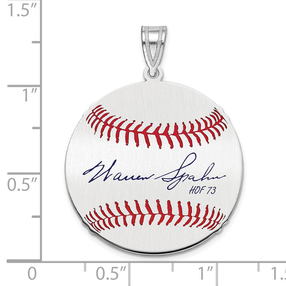 Alternate view of the Sterling Silver Warren Spahn Signature MD Enamel Baseball Pendant by The Black Bow Jewelry Co.