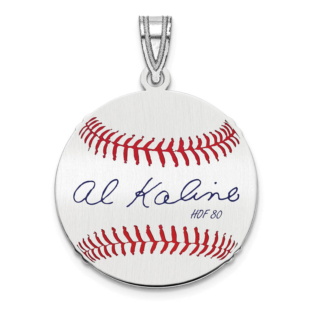Sterling Silver Al Kaline Signature SM Enamel Baseball Pendant, Item P31564 by The Black Bow Jewelry Co.