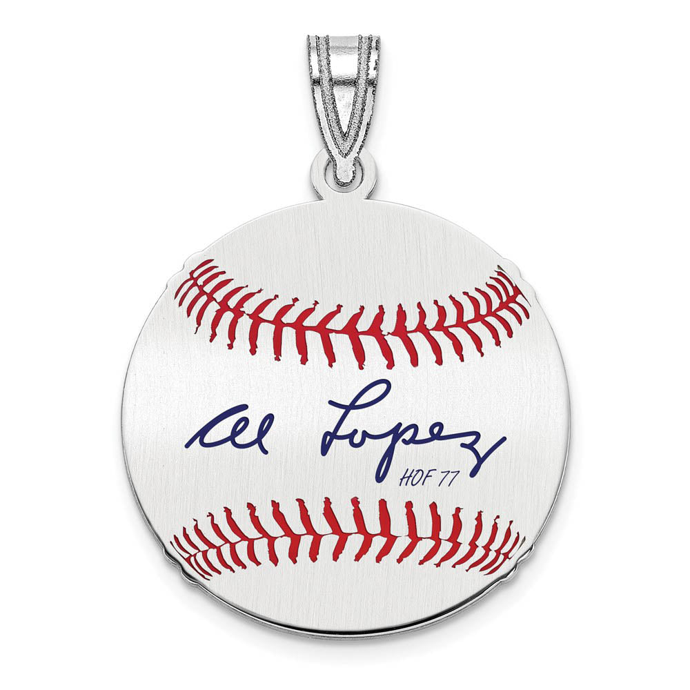 Sterling Silver Al Lopez Signature SM Enamel Baseball Pendant, Item P31565 by The Black Bow Jewelry Co.