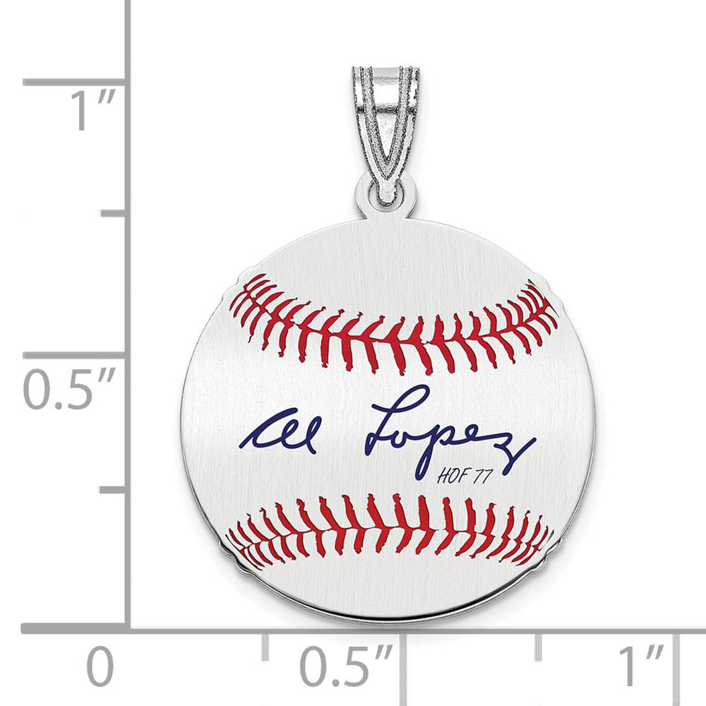 Alternate view of the Sterling Silver Al Lopez Signature SM Enamel Baseball Pendant by The Black Bow Jewelry Co.
