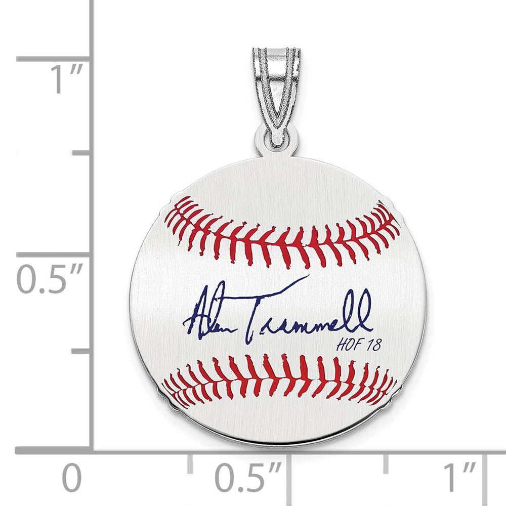 Alternate view of the Sterling Silver Alan Trammell Signature SM Enamel Baseball Pendant by The Black Bow Jewelry Co.