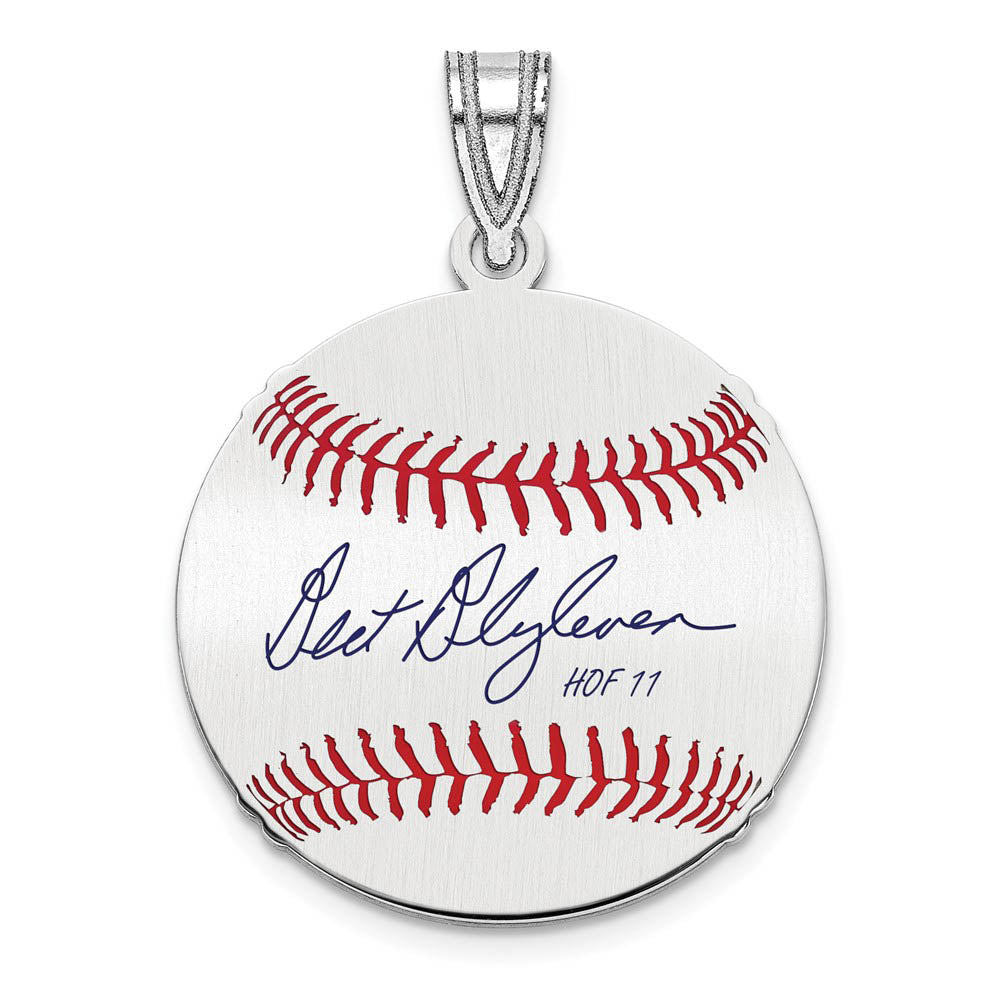 Sterling Silver Bert Blyleven Signature SM Enamel Baseball Pendant, Item P31567 by The Black Bow Jewelry Co.