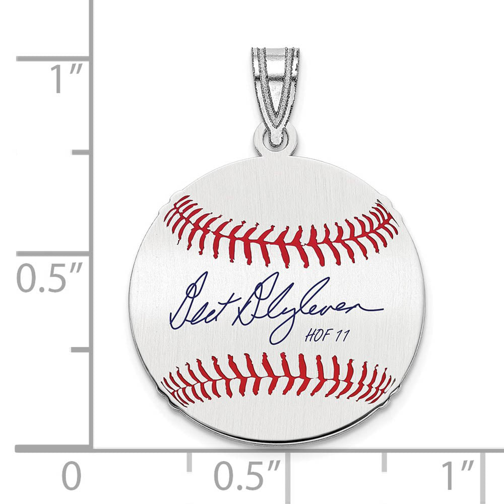 Alternate view of the Sterling Silver Bert Blyleven Signature SM Enamel Baseball Pendant by The Black Bow Jewelry Co.