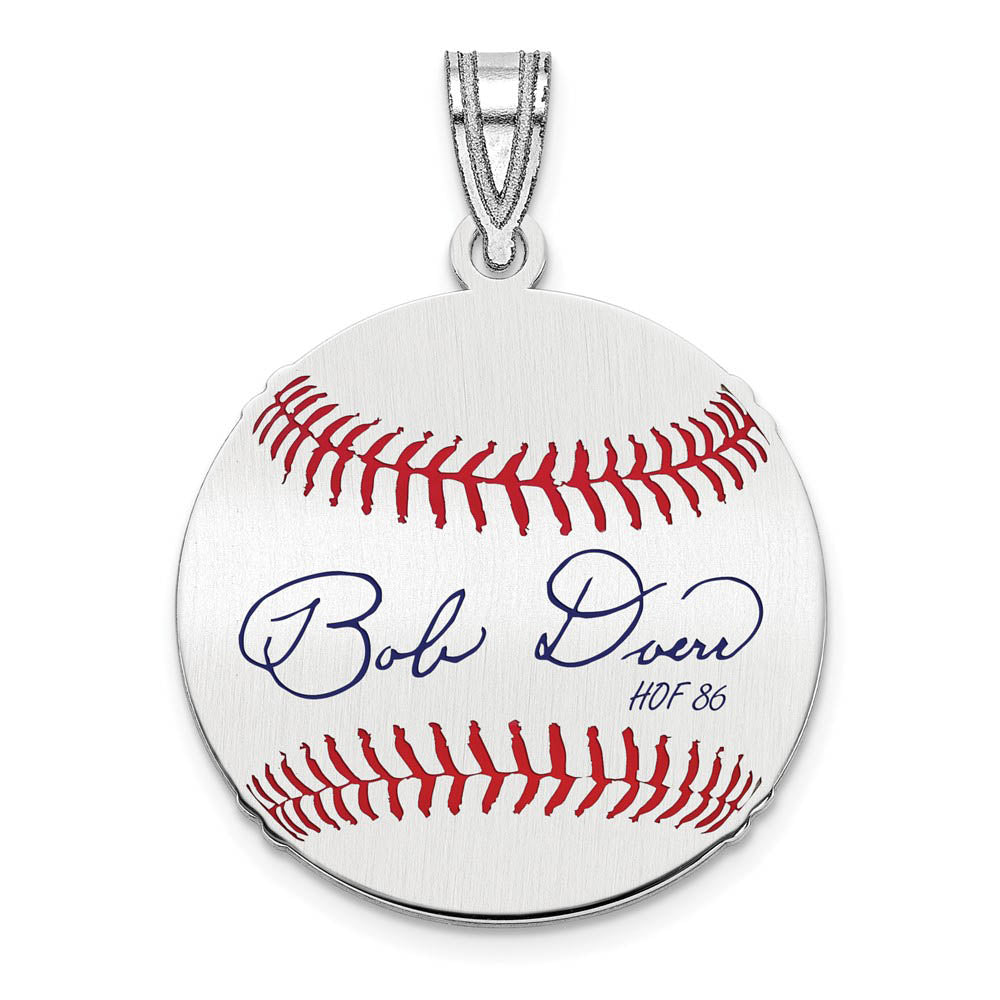 Sterling Silver Bobby Doerr Signature SM Enamel Baseball Pendant, Item P31568 by The Black Bow Jewelry Co.