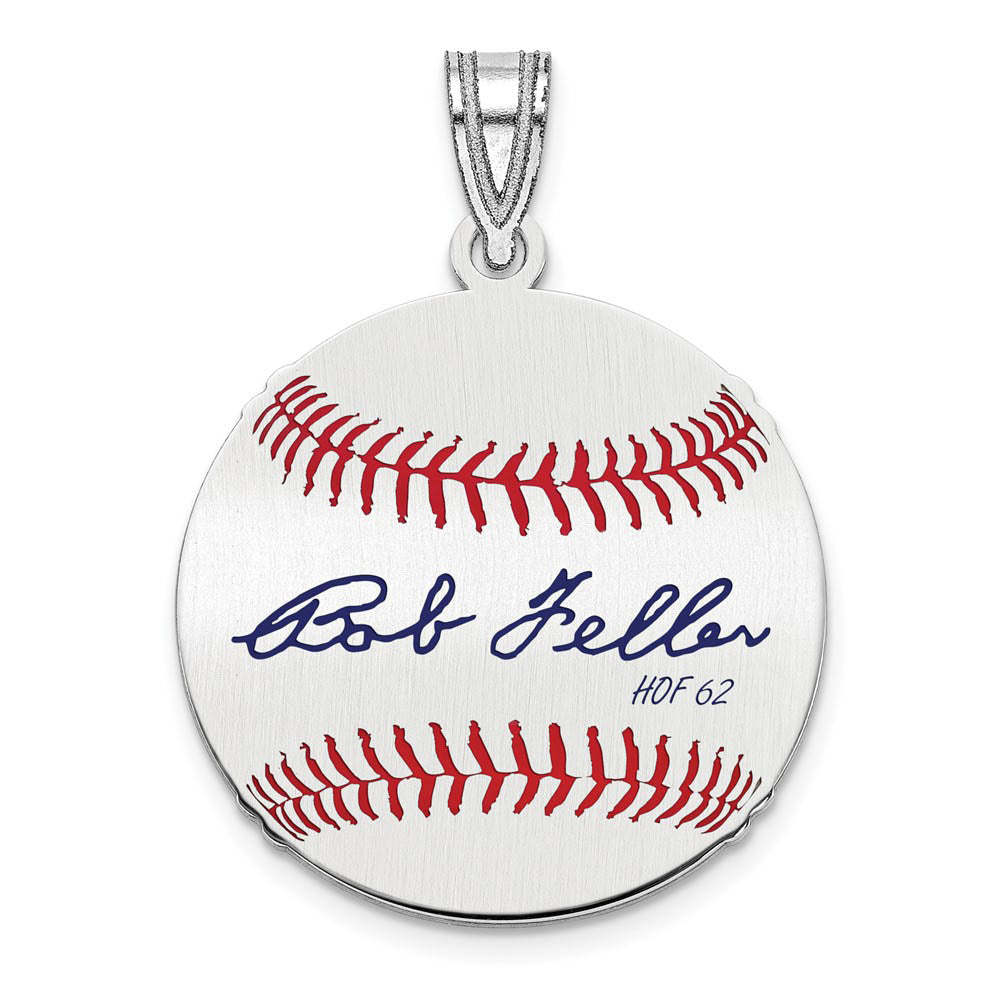 Sterling Silver Bob Feller Signature SM Enamel Baseball Pendant, Item P31569 by The Black Bow Jewelry Co.