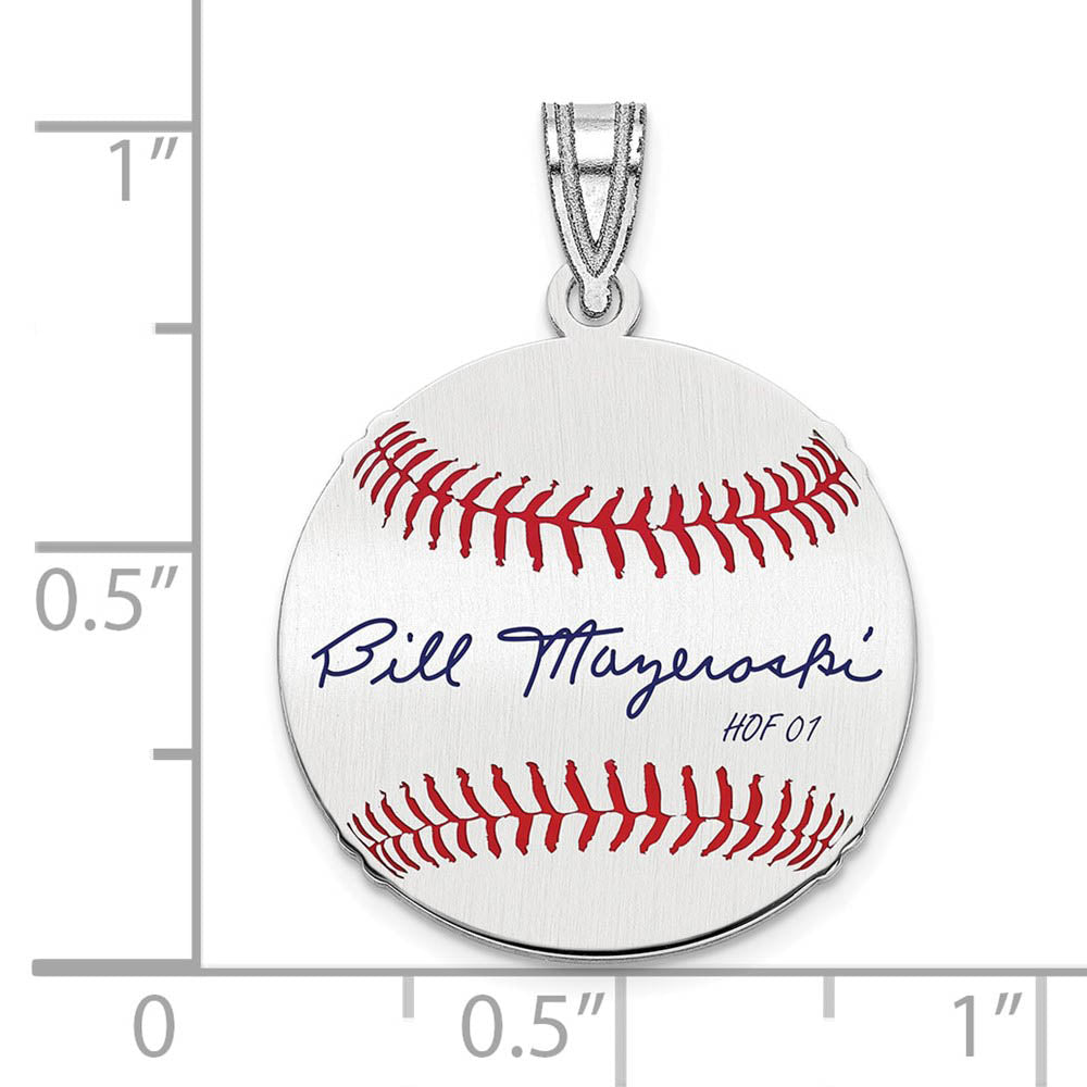 Alternate view of the Sterling Silver Bill Mazeroski Signature SM Enamel Baseball Pendant by The Black Bow Jewelry Co.