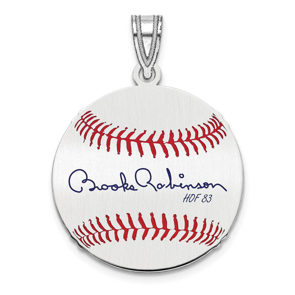 Sterling Silver Brooks Robinson Signature SM Enamel Baseball Pendant, Item P31574 by The Black Bow Jewelry Co.