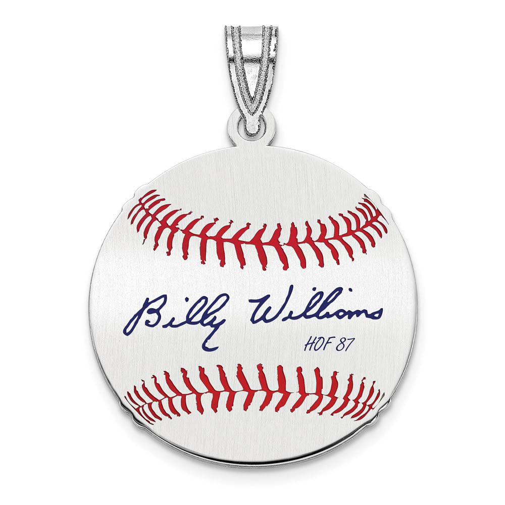 Sterling Silver Billy Williams Signature SM Enamel Baseball Pendant, Item P31576 by The Black Bow Jewelry Co.