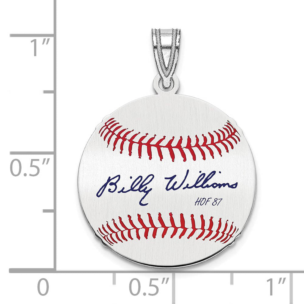 Alternate view of the Sterling Silver Billy Williams Signature SM Enamel Baseball Pendant by The Black Bow Jewelry Co.