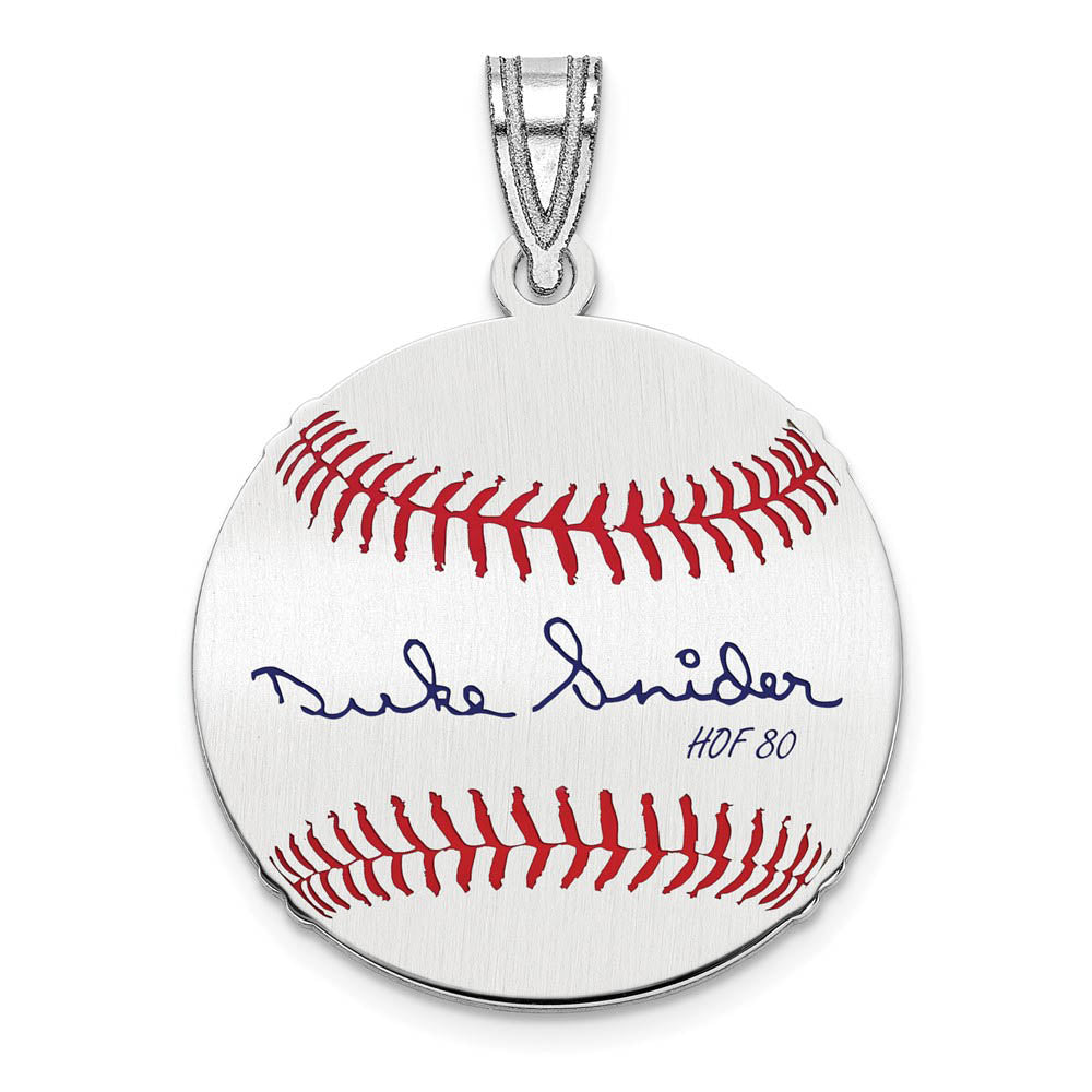 Sterling Silver Duke Snider Signature SM Enamel Baseball Pendant, Item P31579 by The Black Bow Jewelry Co.