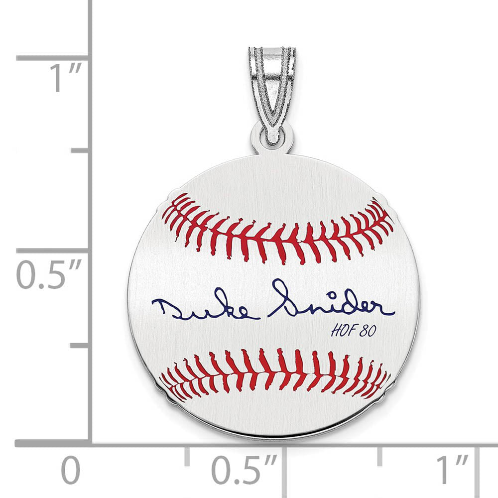 Alternate view of the Sterling Silver Duke Snider Signature SM Enamel Baseball Pendant by The Black Bow Jewelry Co.