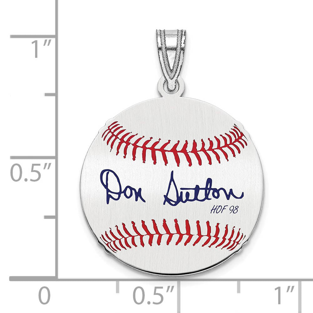 Alternate view of the Sterling Silver Don Sutton Signature SM Enamel Baseball Pendant by The Black Bow Jewelry Co.