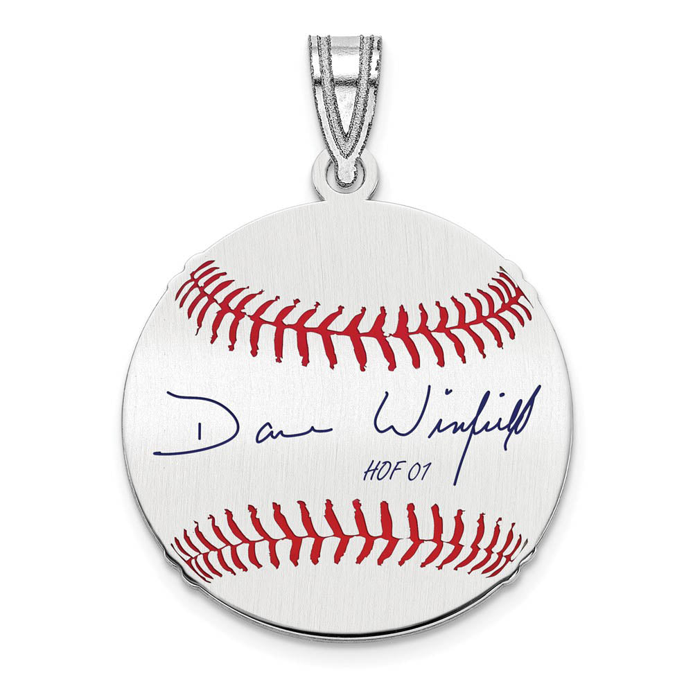 Sterling Silver Dave Winfield Signature SM Enamel Baseball Pendant, Item P31581 by The Black Bow Jewelry Co.