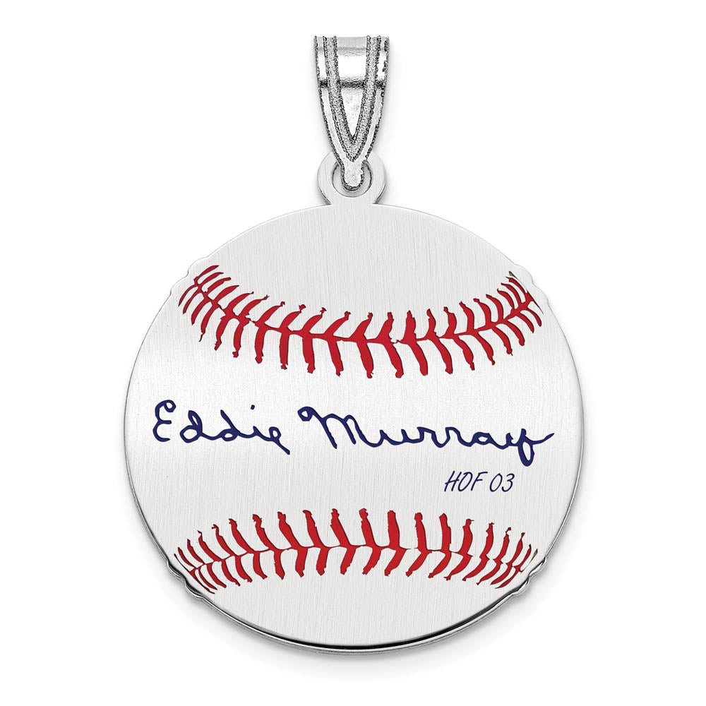 Sterling Silver Eddie Murray Signature SM Enamel Baseball Pendant, Item P31583 by The Black Bow Jewelry Co.