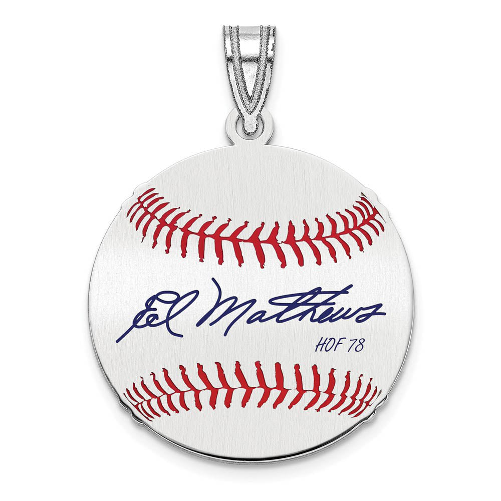 Sterling Silver Eddie Mathews Signature SM Enamel Baseball Pendant, Item P31584 by The Black Bow Jewelry Co.
