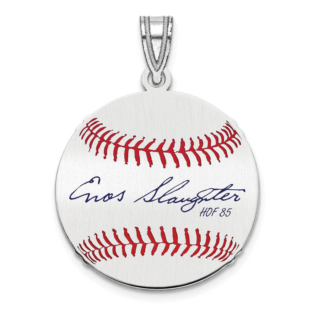 Sterling Silver Enos Slaughter Signature SM Enamel Baseball Pendant, Item P31585 by The Black Bow Jewelry Co.