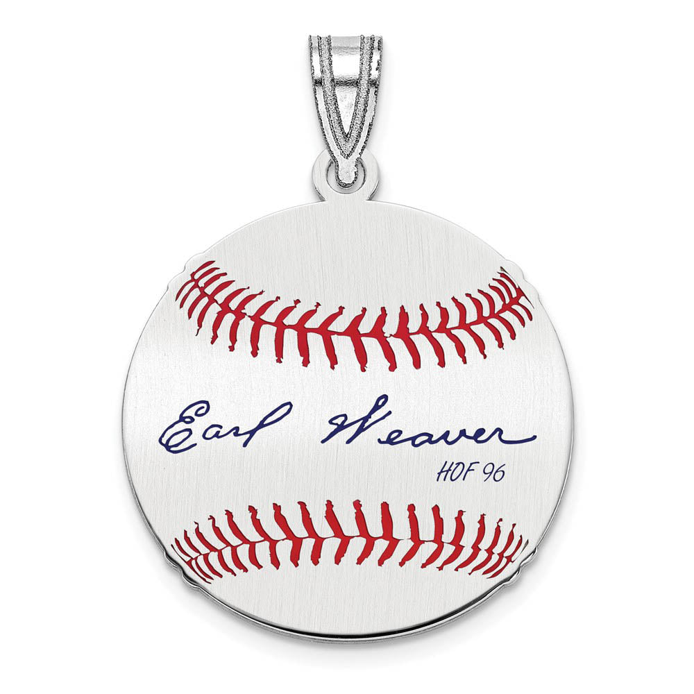 Sterling Silver Earl Weaver Signature SM Enamel Baseball Pendant, Item P31587 by The Black Bow Jewelry Co.