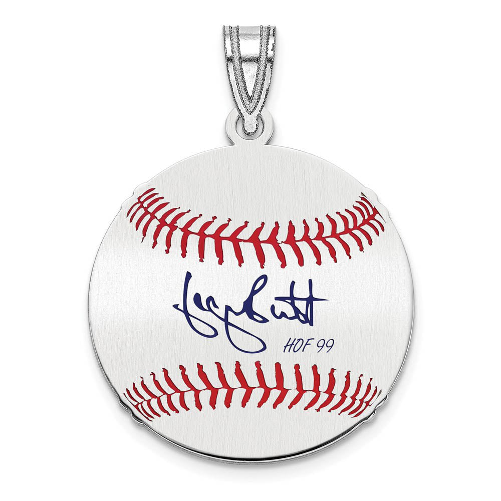 Sterling Silver George Brett Signature SM Enamel Baseball Pendant, Item P31590 by The Black Bow Jewelry Co.