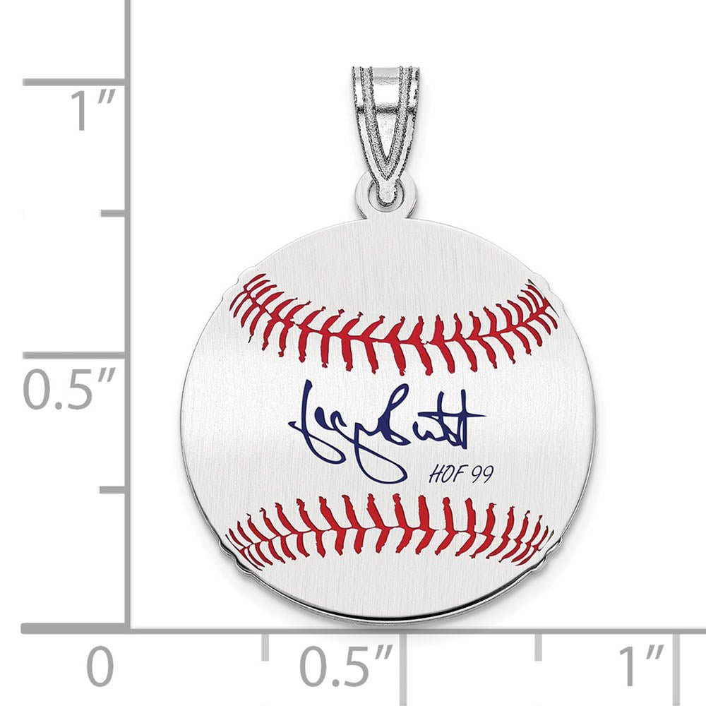 Alternate view of the Sterling Silver George Brett Signature SM Enamel Baseball Pendant by The Black Bow Jewelry Co.