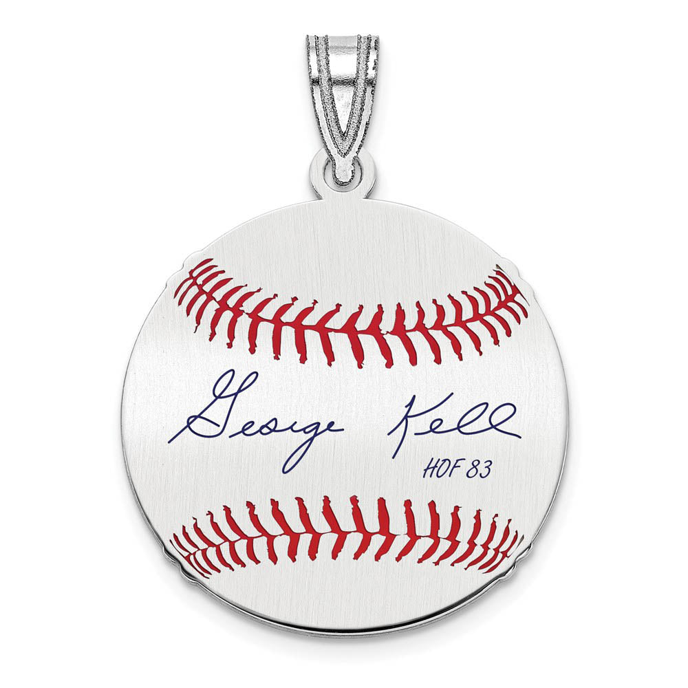 Sterling Silver George Kell Signature SM Enamel Baseball Pendant, Item P31592 by The Black Bow Jewelry Co.