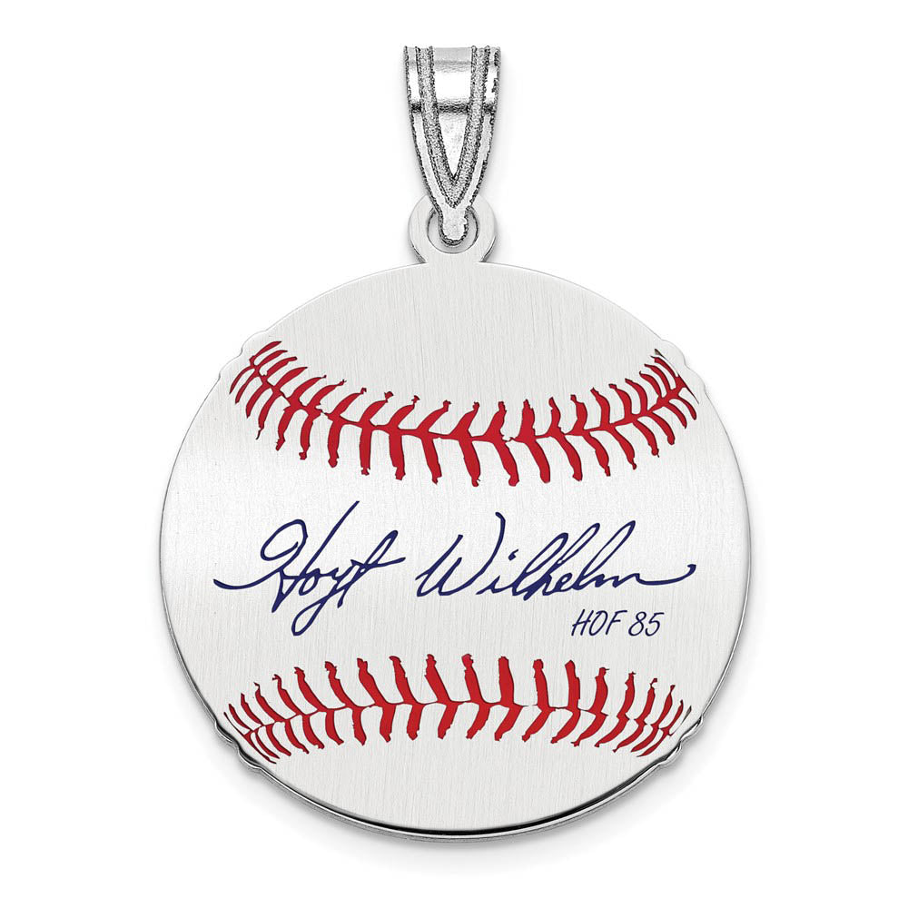 Sterling Silver Hoyt Wilhelm Signature SM Enamel Baseball Pendant, Item P31596 by The Black Bow Jewelry Co.