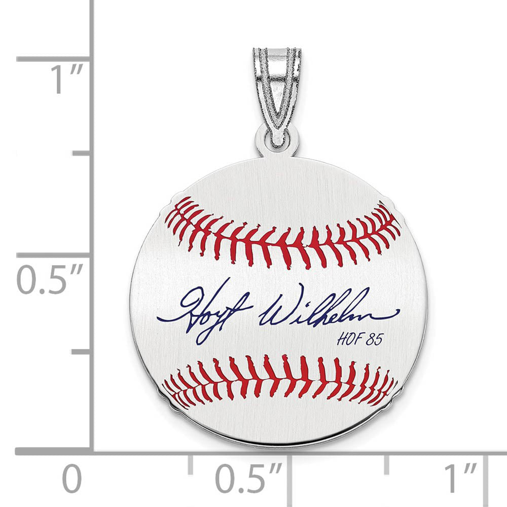 Alternate view of the Sterling Silver Hoyt Wilhelm Signature SM Enamel Baseball Pendant by The Black Bow Jewelry Co.