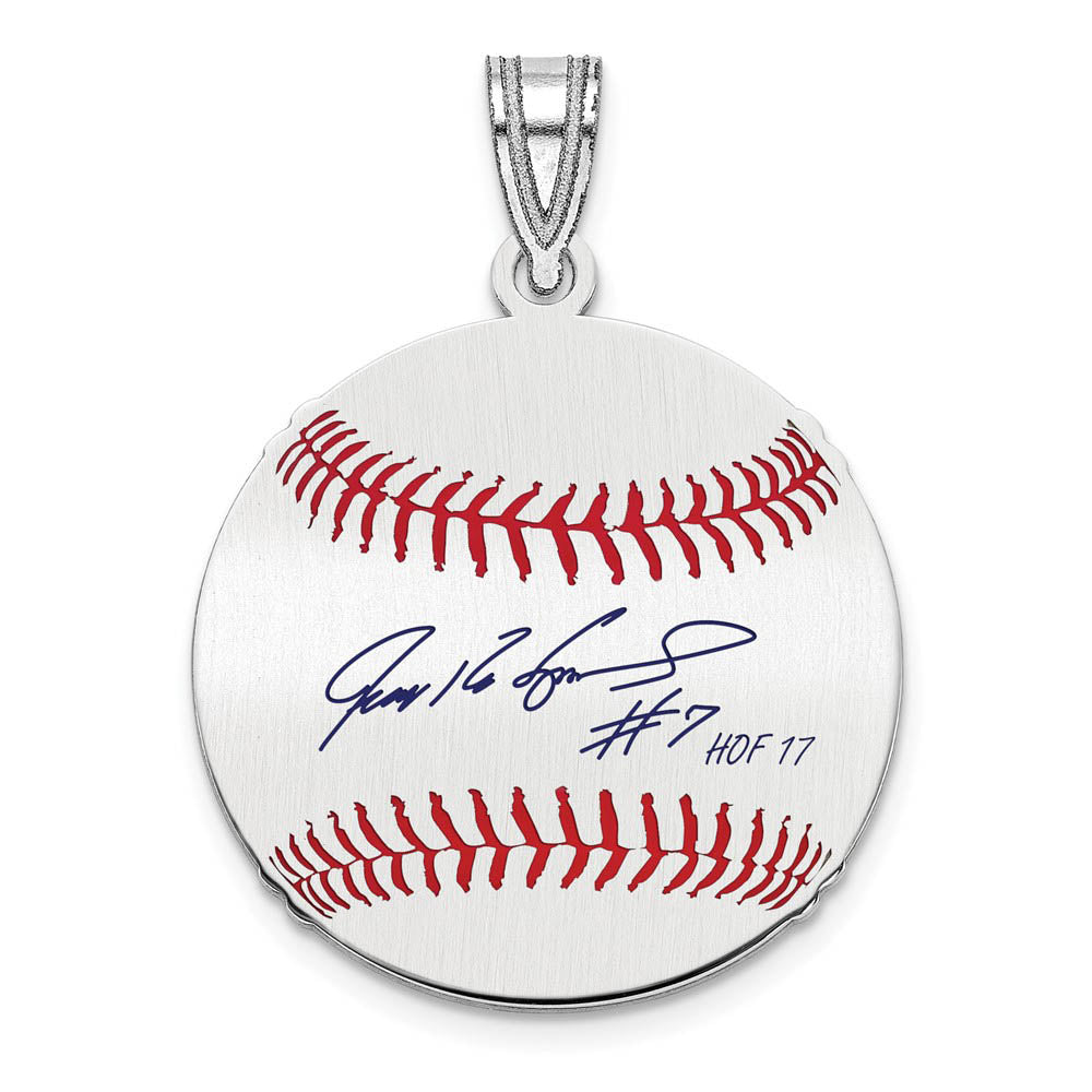 Sterling Silver Ivan Rodriguez Signature SM Enamel Baseball Pendant, Item P31597 by The Black Bow Jewelry Co.