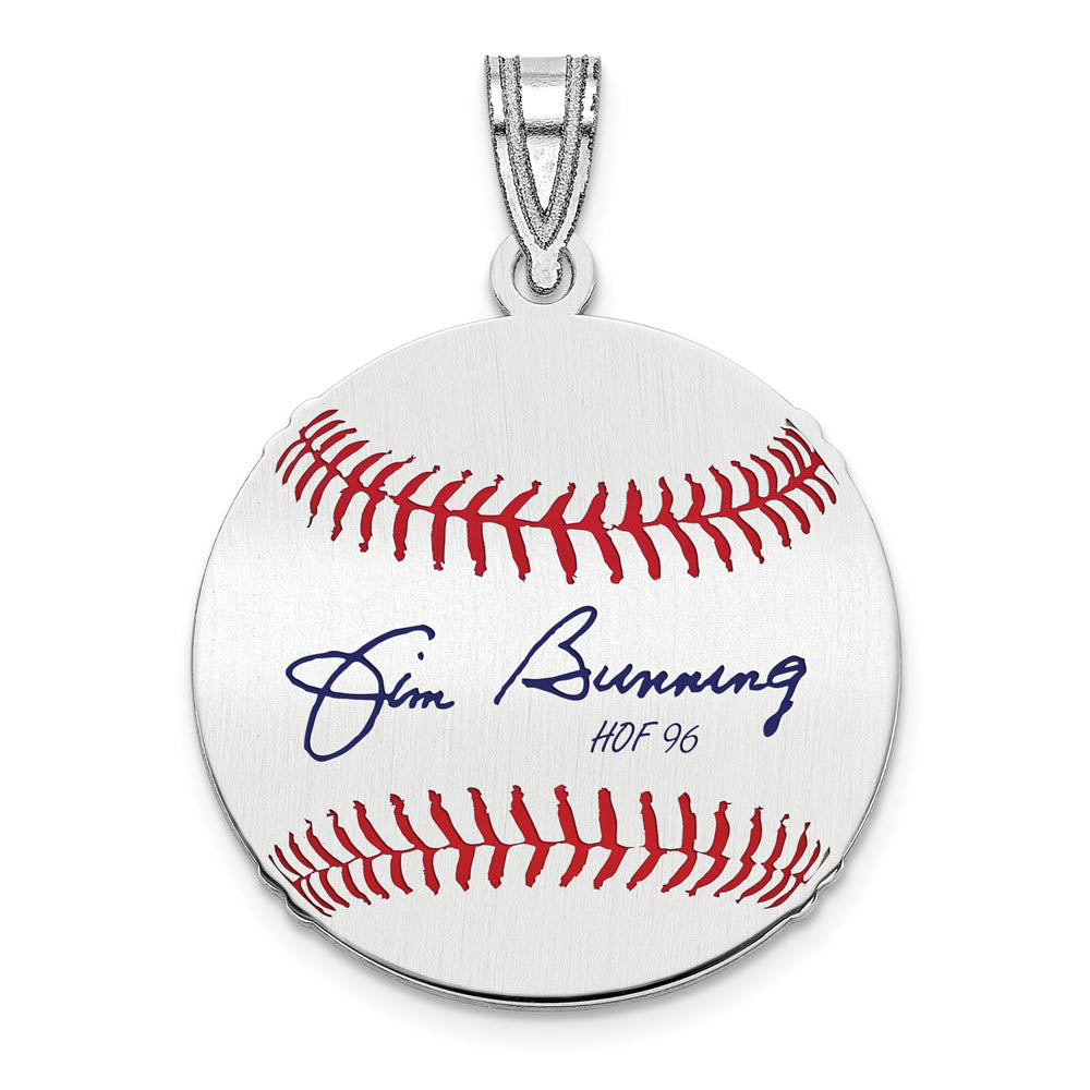 Sterling Silver Jim Bunning Signature SM Enamel Baseball Pendant, Item P31599 by The Black Bow Jewelry Co.